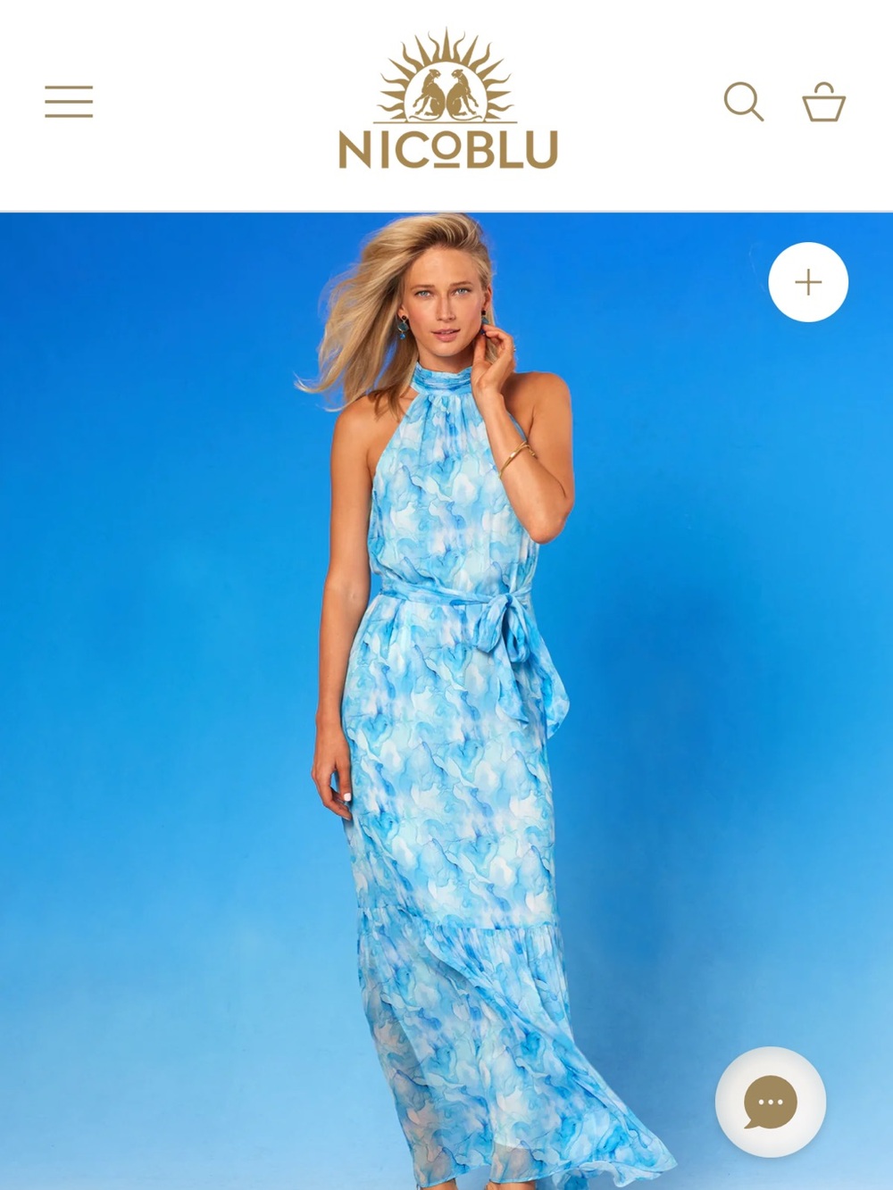 NicoBlu - Isla Chiffon Halterneck Maxi Dress in Sea Swirl Blues 8